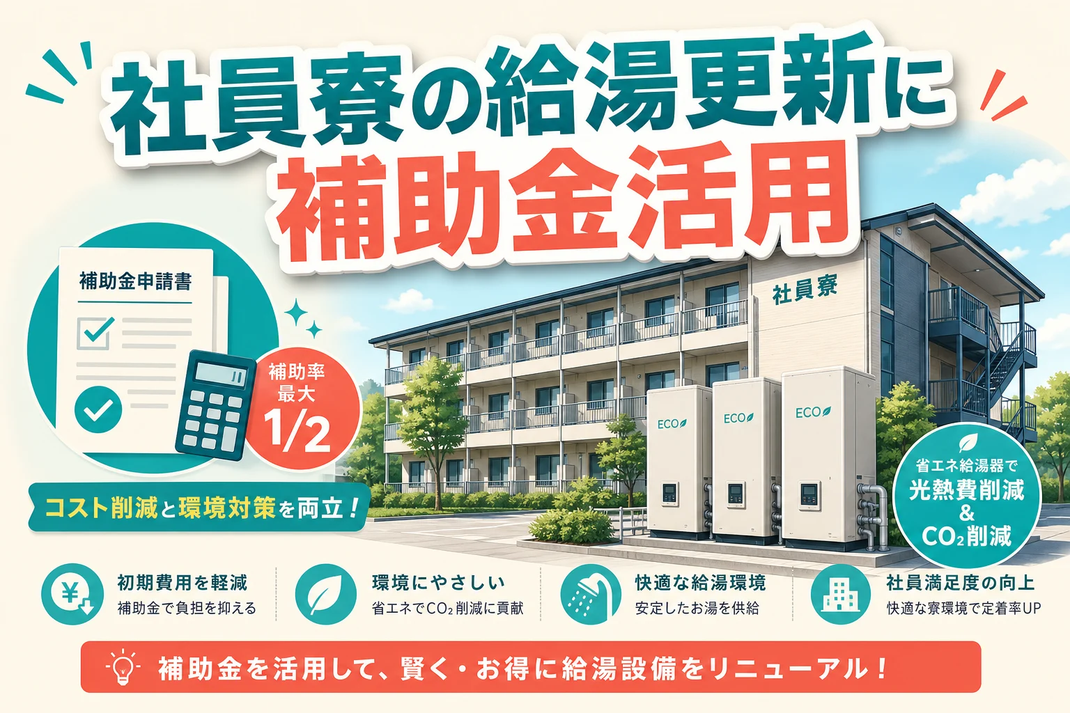 エコ給湯器補助金を申請して社員寮を賢くリニューアルしよう！